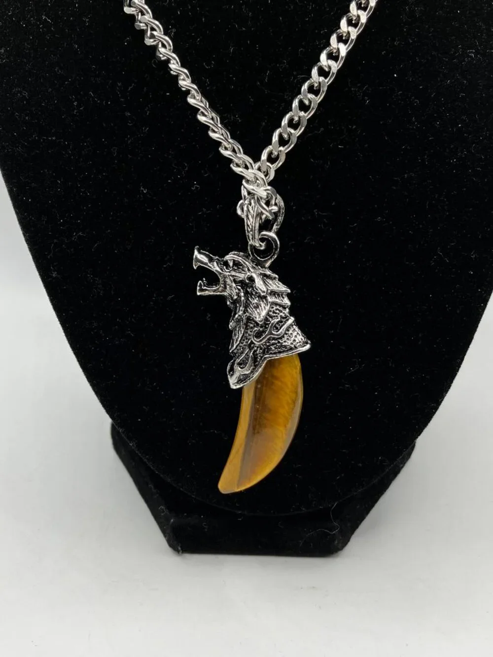 Tiger Eye Gemstone Tusk AND Men's Chunky 20 inch Stainless Steel Chain